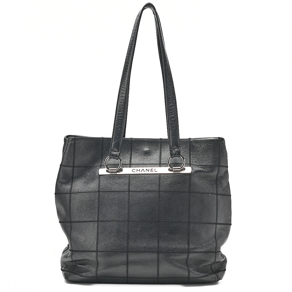 CHANEL Shoulder Bag Chocolate Bar Logo Mark Caviar Skin Black Silver-Tone Hardware, Pre-Owned