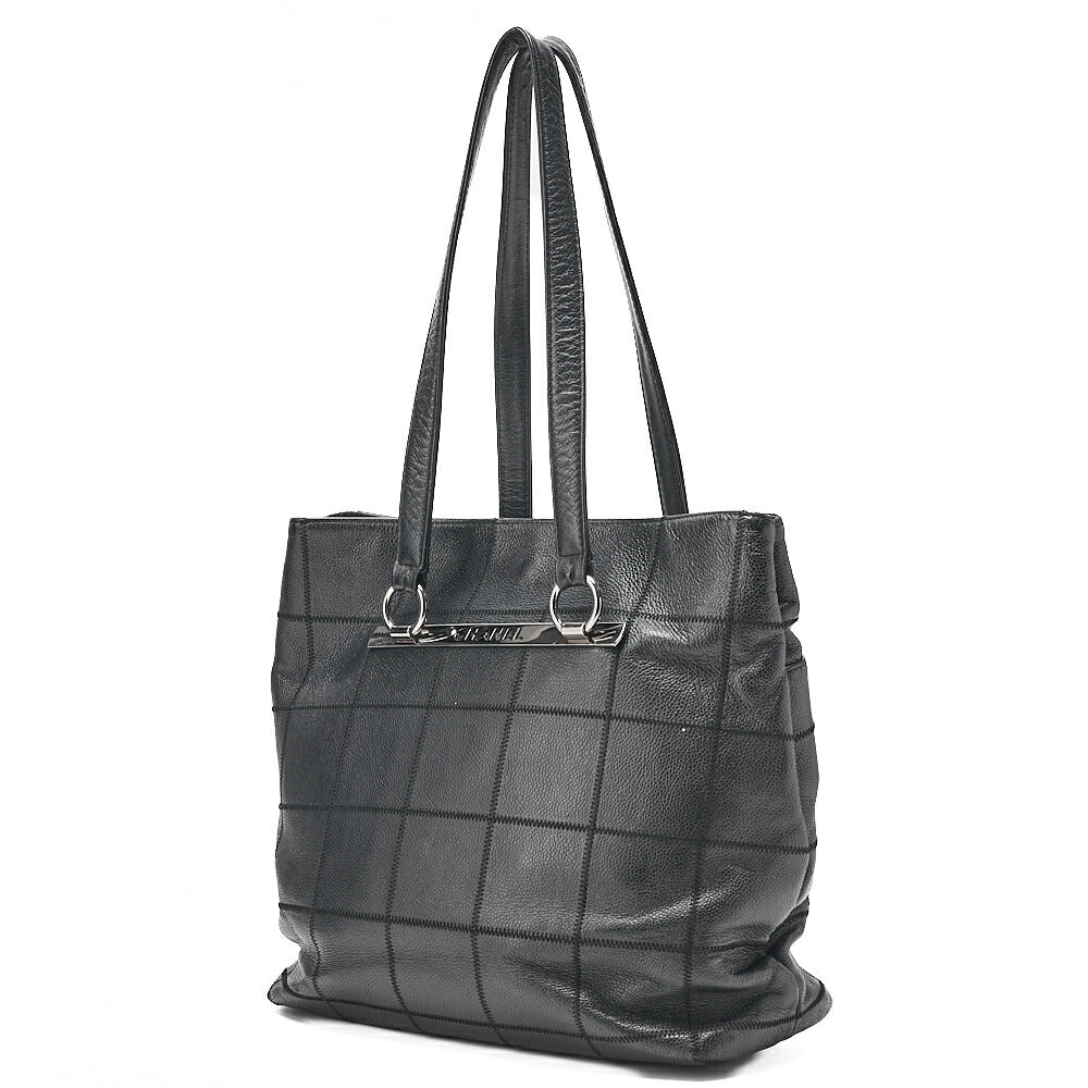 CHANEL Shoulder Bag Chocolate Bar Logo Mark Caviar Skin Black Silver-Tone Hardware, Pre-Owned