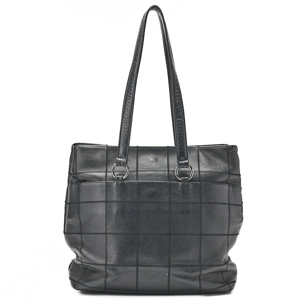 CHANEL Shoulder Bag Chocolate Bar Logo Mark Caviar Skin Black Silver-Tone Hardware, Pre-Owned