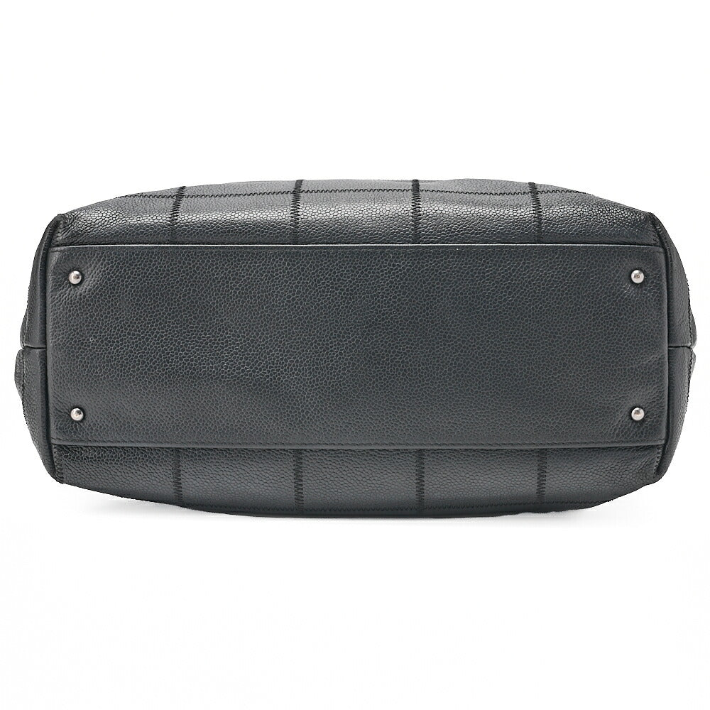 CHANEL Shoulder Bag Chocolate Bar Logo Mark Caviar Skin Black Silver-Tone Hardware, Pre-Owned