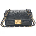 CHANEL Lambskin Diagonal Stitch Coco Mark Chain Shoulder Dark Navy Gold-Tone Hardware, Pre-Owned