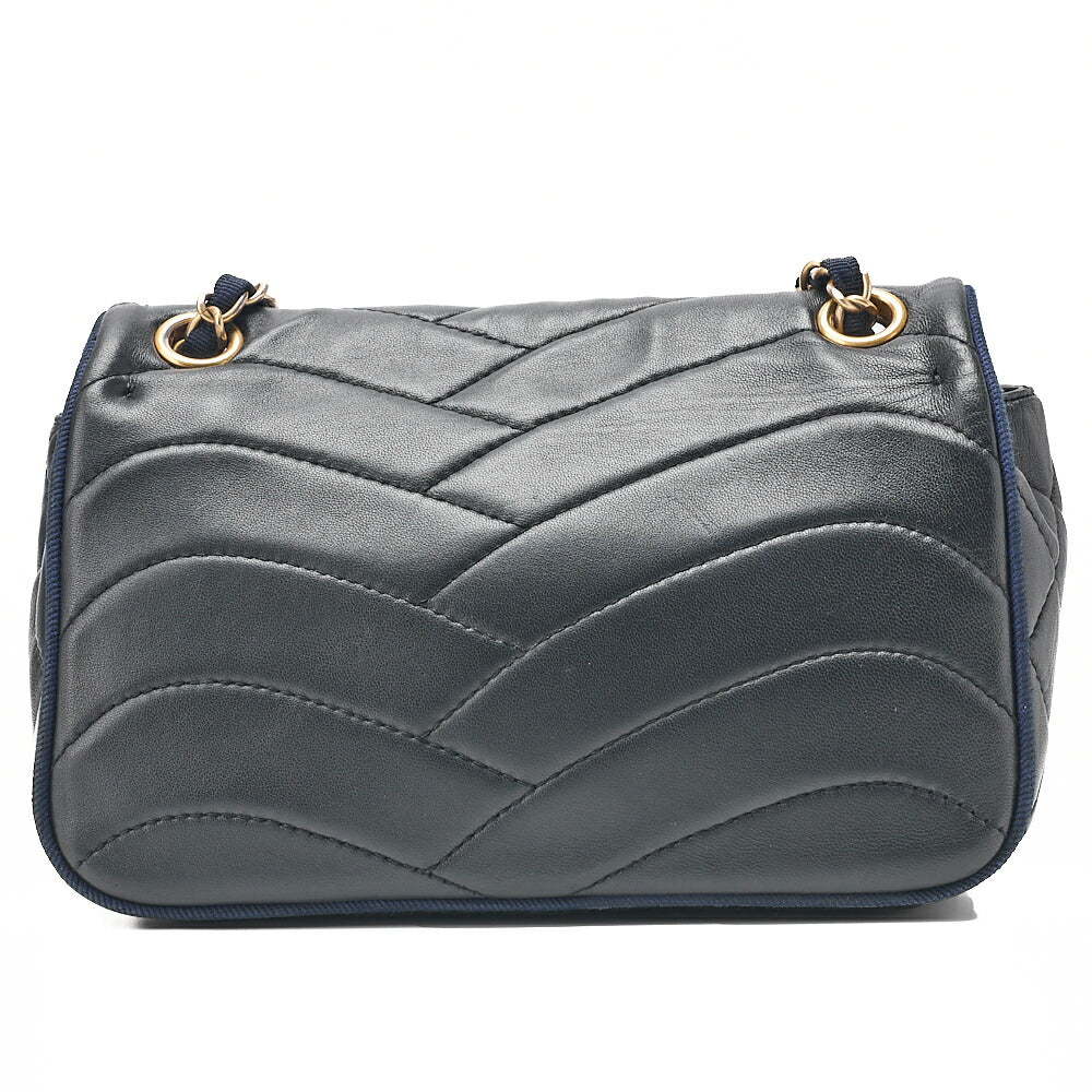 CHANEL Lambskin Diagonal Stitch Coco Mark Chain Shoulder Dark Navy Gold-Tone Hardware, Pre-Owned