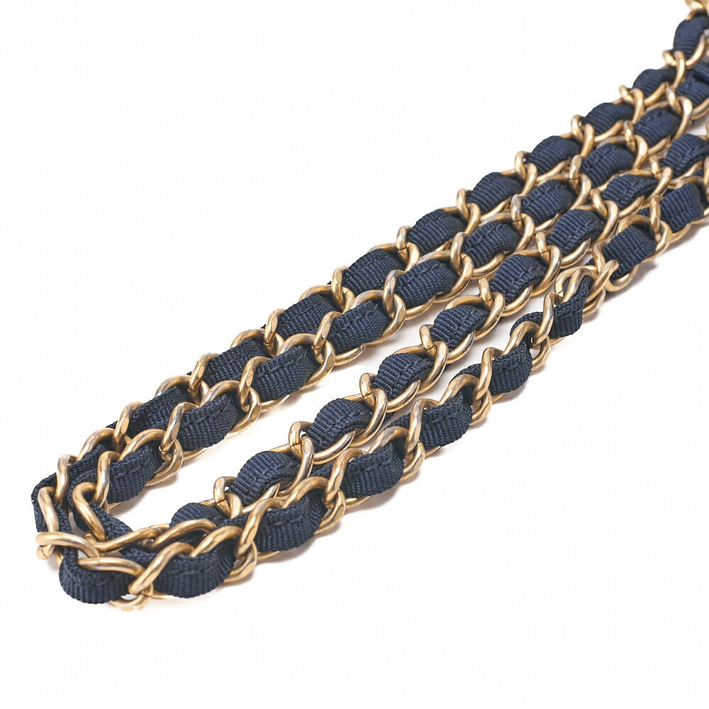 CHANEL Lambskin Diagonal Stitch Coco Mark Chain Shoulder Dark Navy Gold-Tone Hardware, Pre-Owned