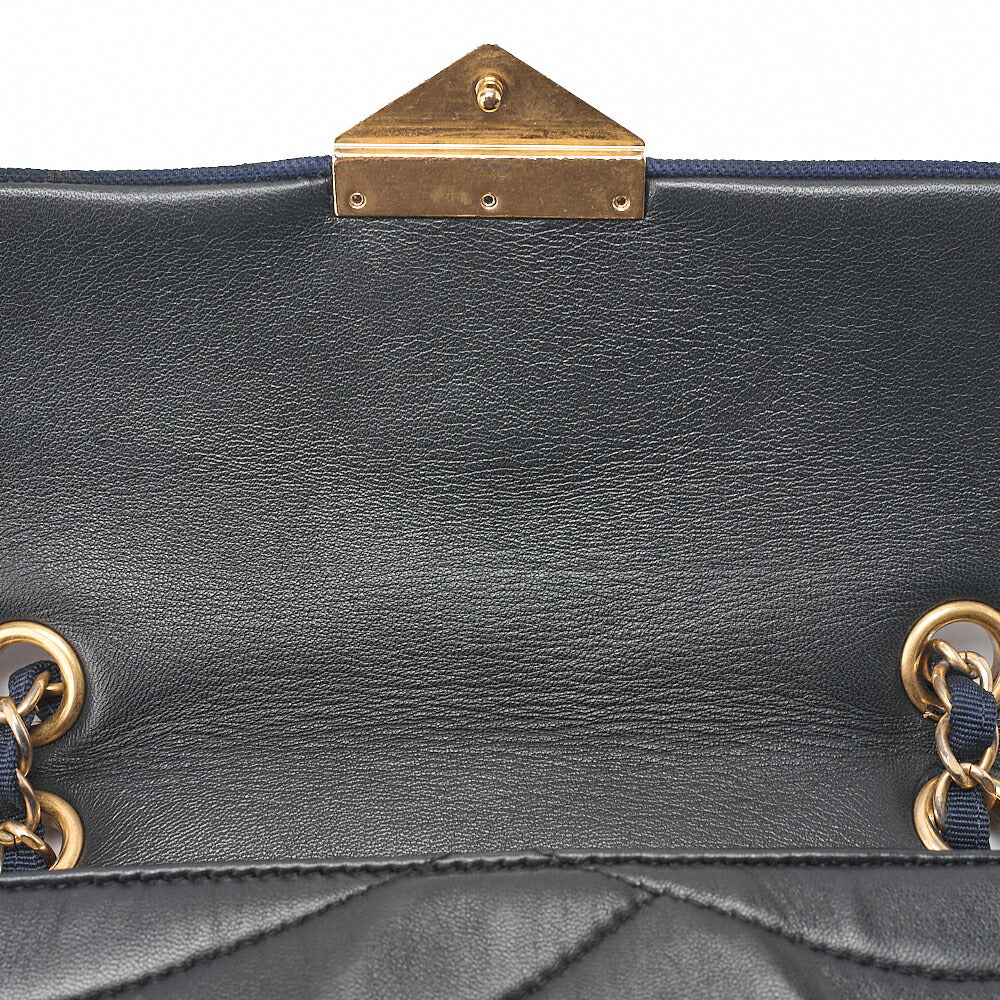 CHANEL Lambskin Diagonal Stitch Coco Mark Chain Shoulder Dark Navy Gold-Tone Hardware, Pre-Owned