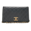 CHANEL Lambskin Matelasse Full Flap Turn Lock Chain Shoulder Black Gold-Tone Hardware, Pre-Owned