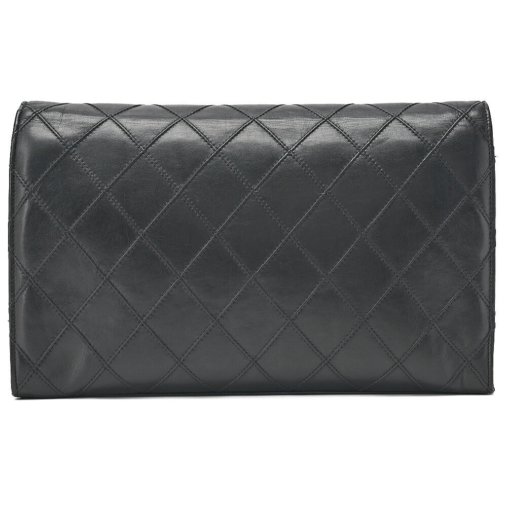 CHANEL Lambskin Matelasse Full Flap Turn Lock Chain Shoulder Black Gold-Tone Hardware, Pre-Owned