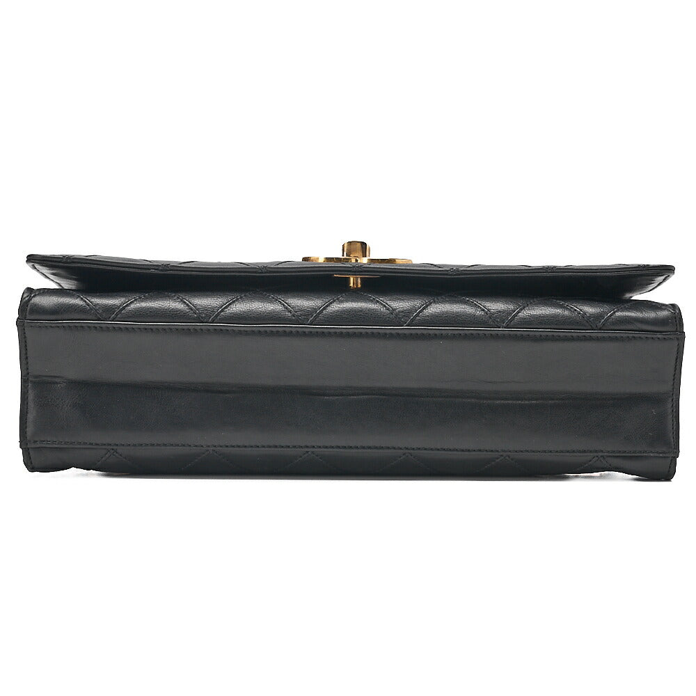 CHANEL Lambskin Matelasse Full Flap Turn Lock Chain Shoulder Black Gold-Tone Hardware, Pre-Owned