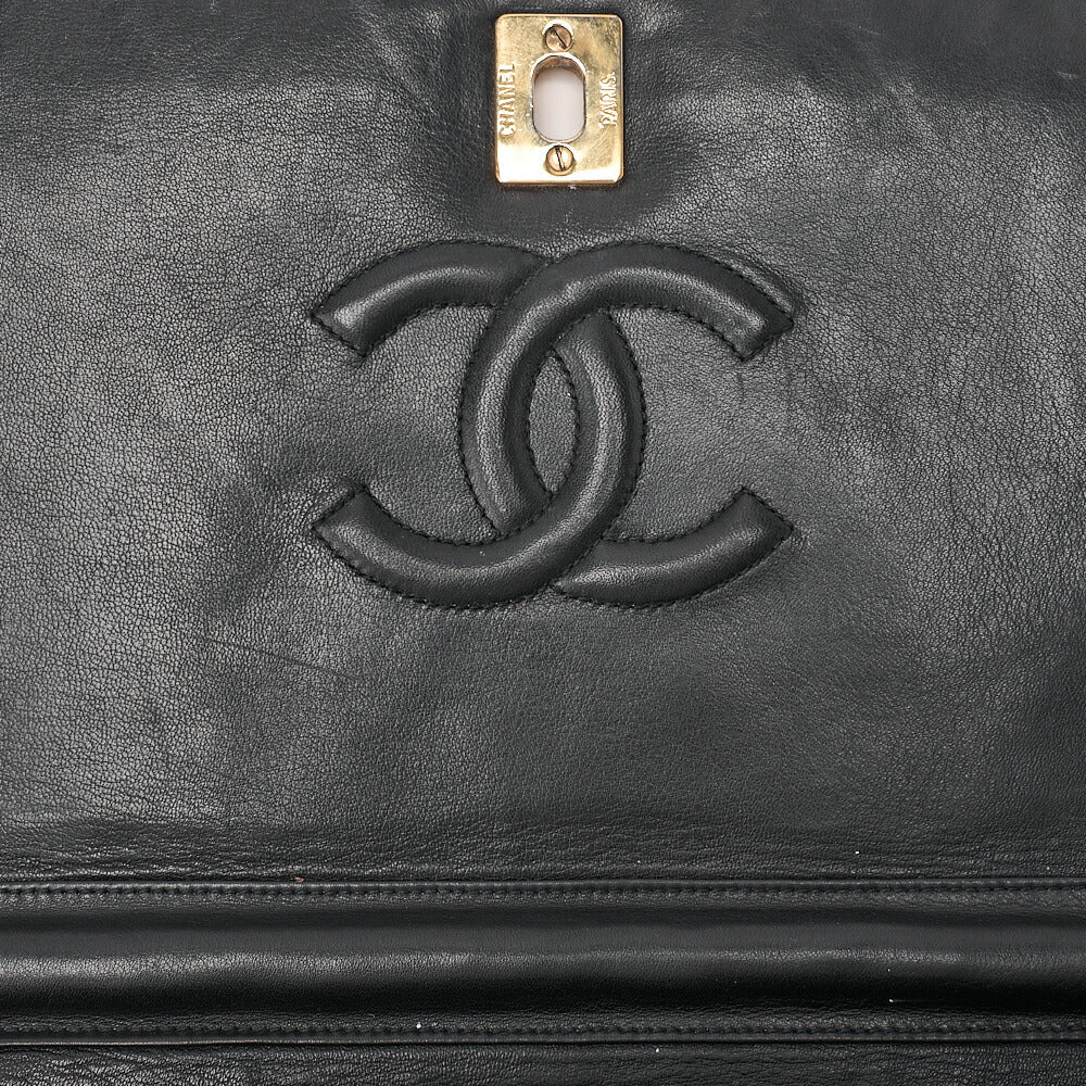 CHANEL Lambskin Matelasse Full Flap Turn Lock Chain Shoulder Black Gold-Tone Hardware, Pre-Owned