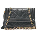 CHANEL Lambskin Matelasse Fringe Magnetic Lock Chain Shoulder Black Gold-Tone Hardware, Pre-Owned