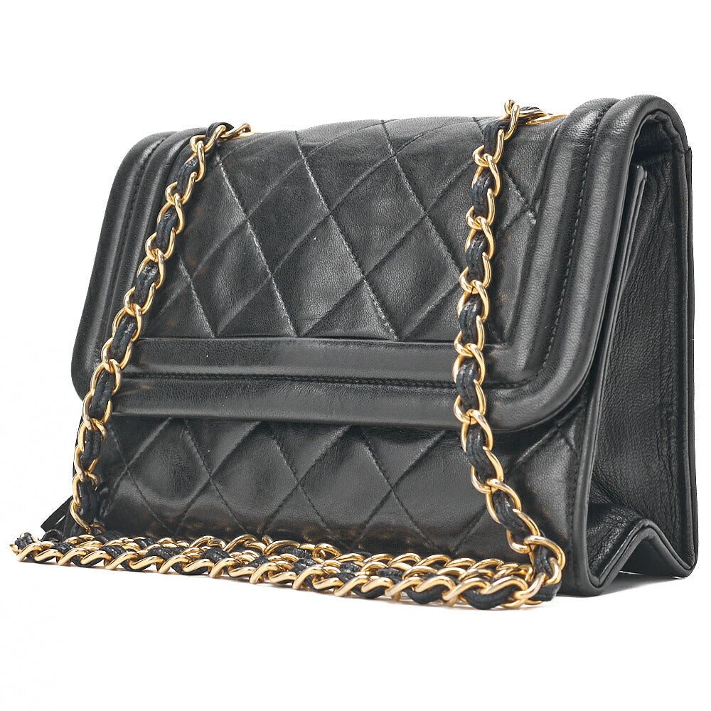 CHANEL Lambskin Matelasse Fringe Magnetic Lock Chain Shoulder Black Gold-Tone Hardware, Pre-Owned
