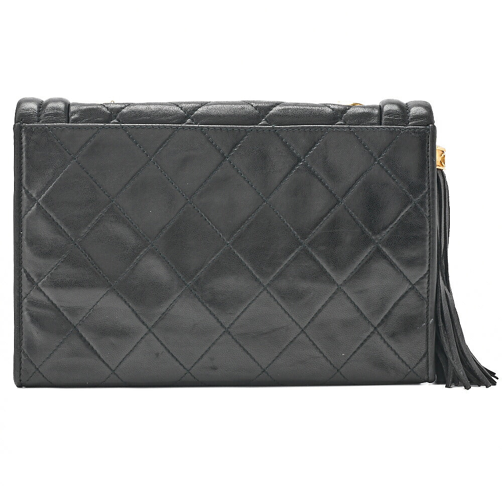 CHANEL Lambskin Matelasse Fringe Magnetic Lock Chain Shoulder Black Gold-Tone Hardware, Pre-Owned