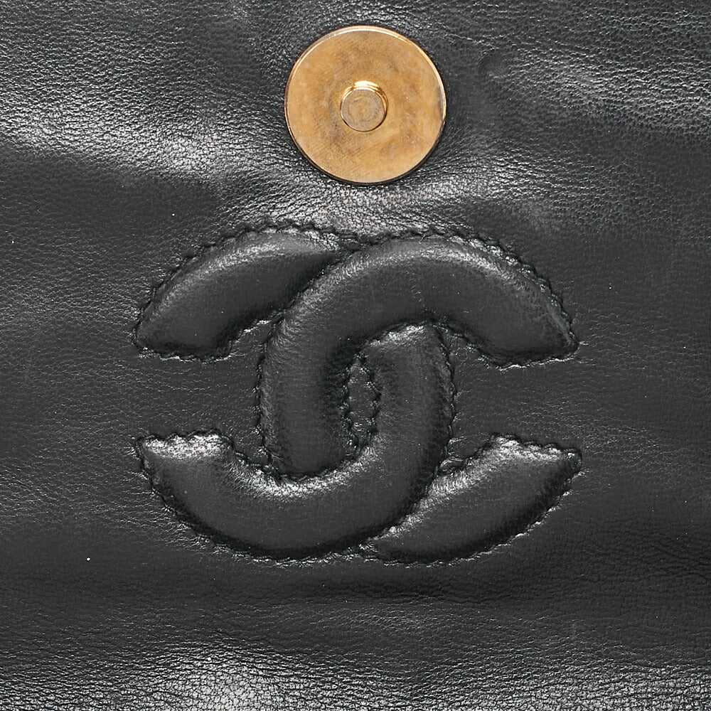 CHANEL Lambskin Matelasse Fringe Magnetic Lock Chain Shoulder Black Gold-Tone Hardware, Pre-Owned
