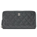 CHANEL Matelasse Round Long Wallet Caviar Skin Black (Silver-Tone Hardware, Pre-Owned