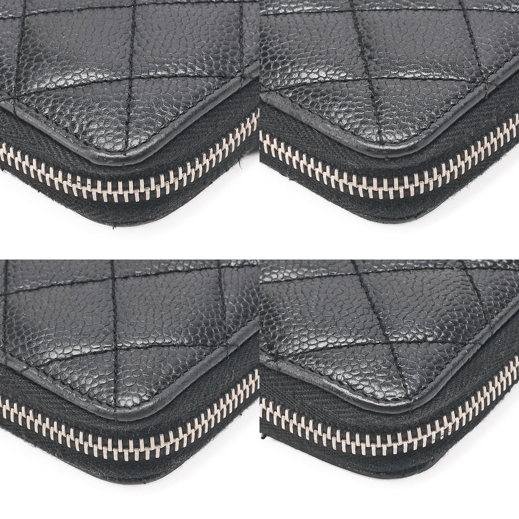 CHANEL Matelasse Round Long Wallet Caviar Skin Black (Silver-Tone Hardware, Pre-Owned