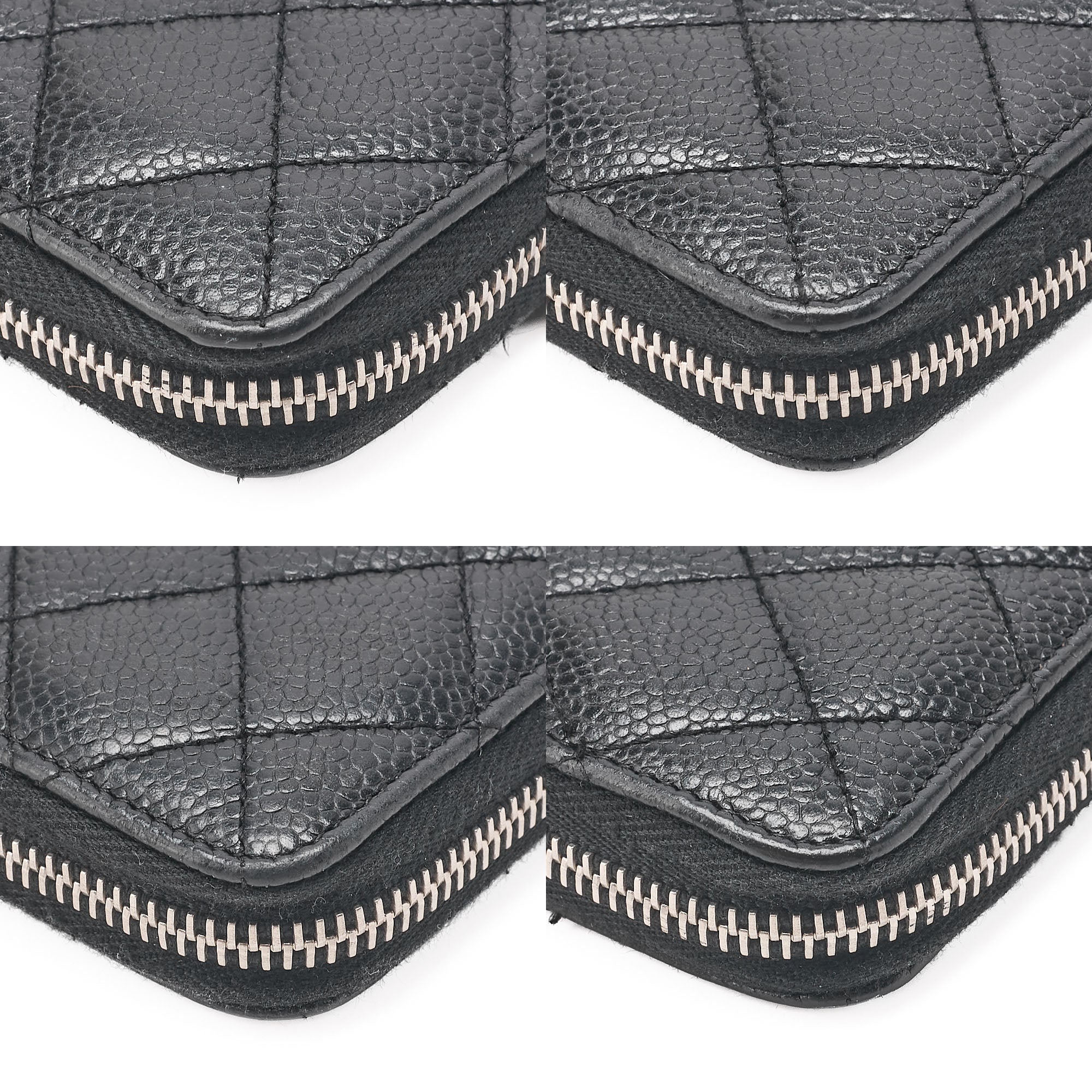CHANEL Matelasse Round Long Wallet Caviar Skin Black (Silver-Tone Hardware, Pre-Owned
