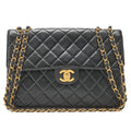 CHANEL Deka Matelasse 30 Turn Lock Chain Shoulder Bag Lambskin Black Gold-Tone Hardware, Pre-Owned