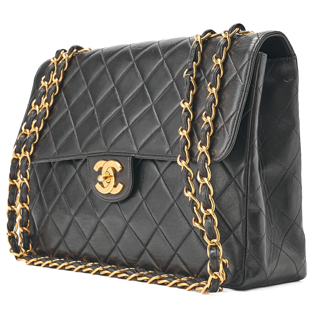 CHANEL Deka Matelasse 30 Turn Lock Chain Shoulder Bag Lambskin Black Gold-Tone Hardware, Pre-Owned