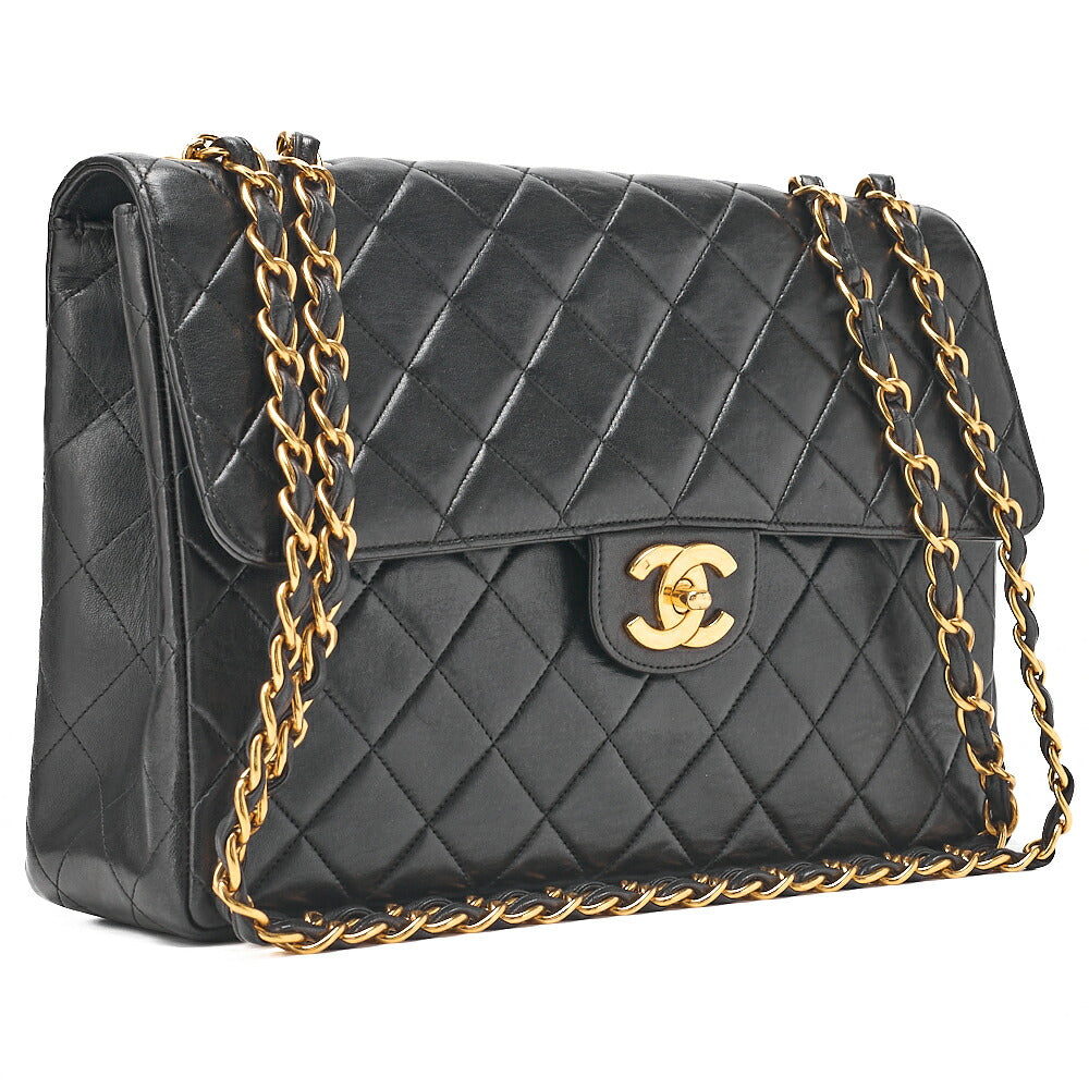 CHANEL Deka Matelasse 30 Turn Lock Chain Shoulder Bag Lambskin Black Gold-Tone Hardware, Pre-Owned