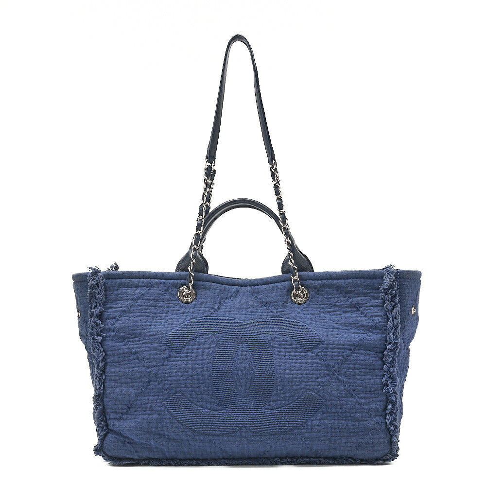CHANEL Chanel Large Shopping Bag Coco Mark Cotton 2WAY Navy Silver-Tone Hardware, Pre-Owned