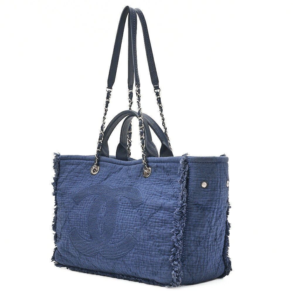 CHANEL Chanel Large Shopping Bag Coco Mark Cotton 2WAY Navy Silver-Tone Hardware, Pre-Owned