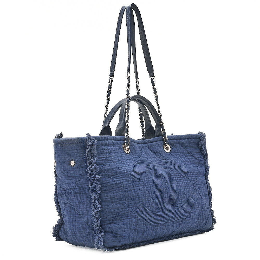 CHANEL Chanel Large Shopping Bag Coco Mark Cotton 2WAY Navy Silver-Tone Hardware, Pre-Owned