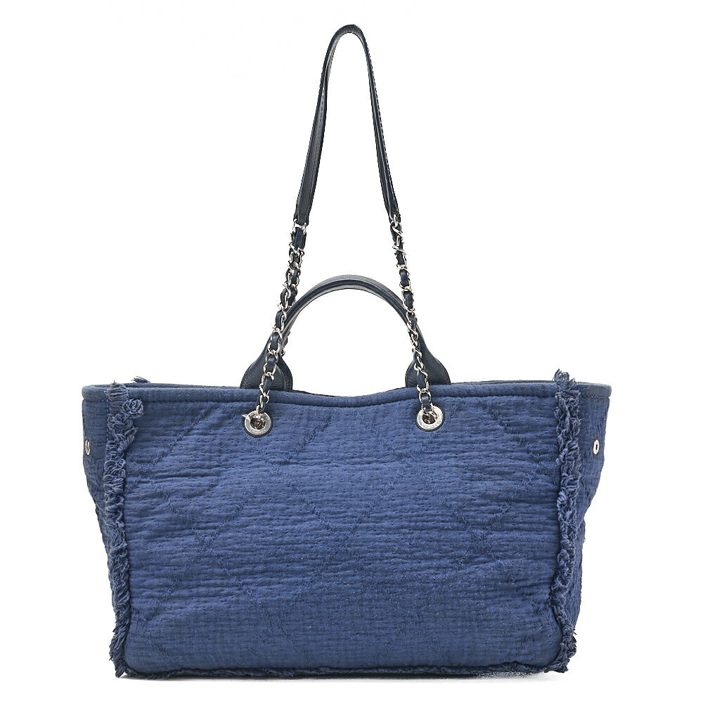 CHANEL Chanel Large Shopping Bag Coco Mark Cotton 2WAY Navy Silver-Tone Hardware, Pre-Owned