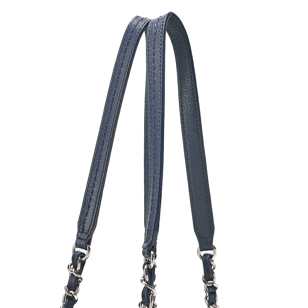 CHANEL Chanel Large Shopping Bag Coco Mark Cotton 2WAY Navy Silver-Tone Hardware, Pre-Owned