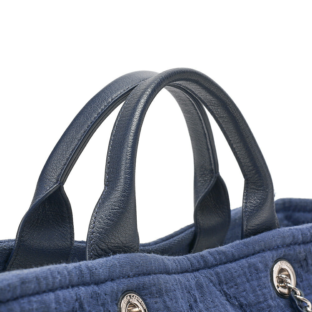 CHANEL Chanel Large Shopping Bag Coco Mark Cotton 2WAY Navy Silver-Tone Hardware, Pre-Owned