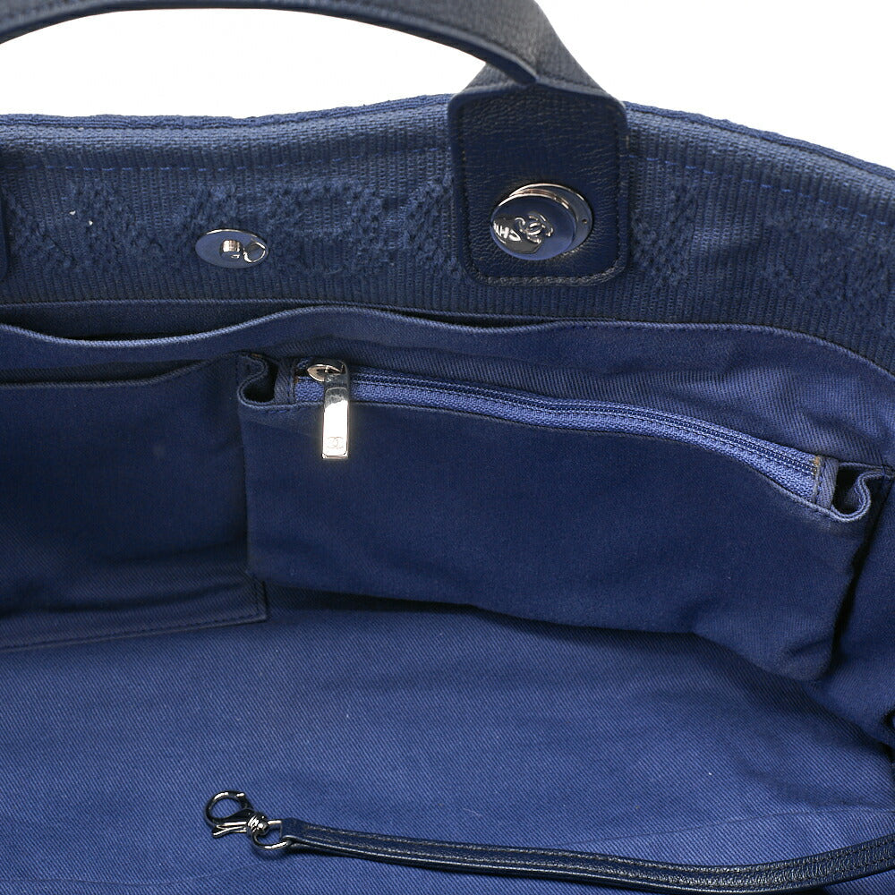 CHANEL Chanel Large Shopping Bag Coco Mark Cotton 2WAY Navy Silver-Tone Hardware, Pre-Owned