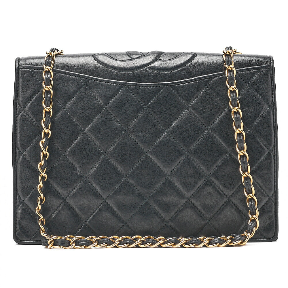 CHANEL Matelasse Full Flap Magnetic Lock Lambskin Black Coco Mark on Top Gold-Tone Hardware, Pre-Owned