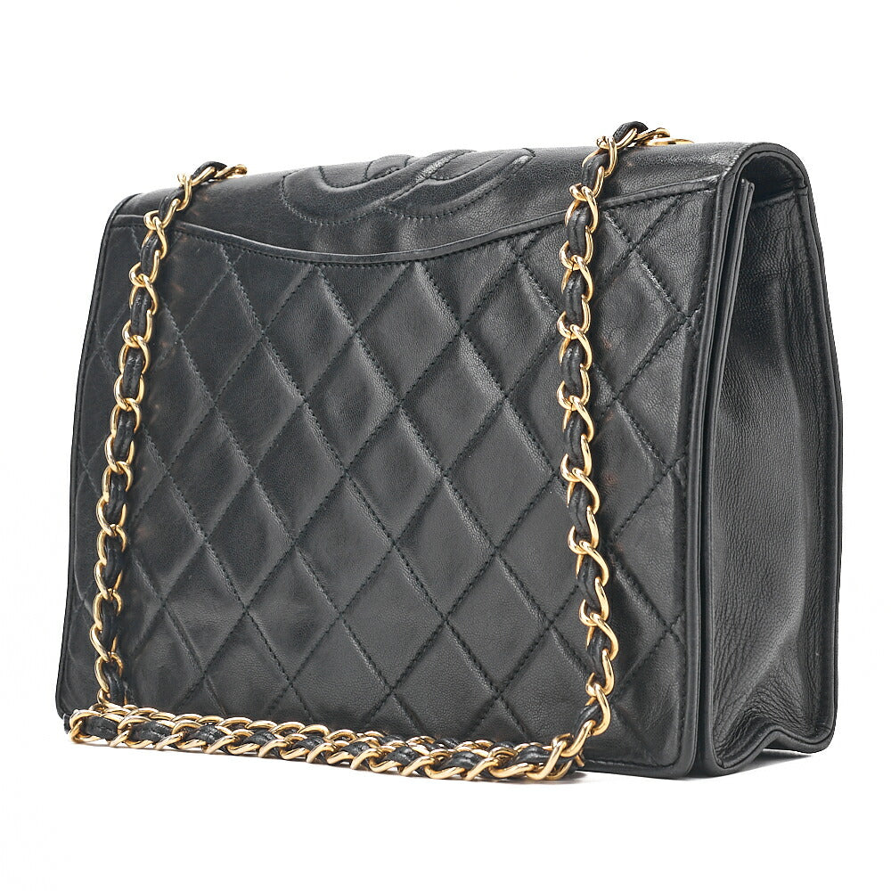 CHANEL Matelasse Full Flap Magnetic Lock Lambskin Black Coco Mark on Top Gold-Tone Hardware, Pre-Owned