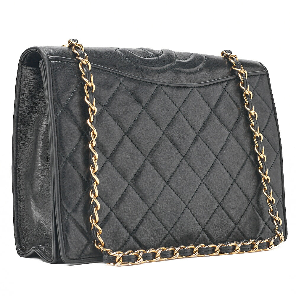 CHANEL Matelasse Full Flap Magnetic Lock Lambskin Black Coco Mark on Top Gold-Tone Hardware, Pre-Owned