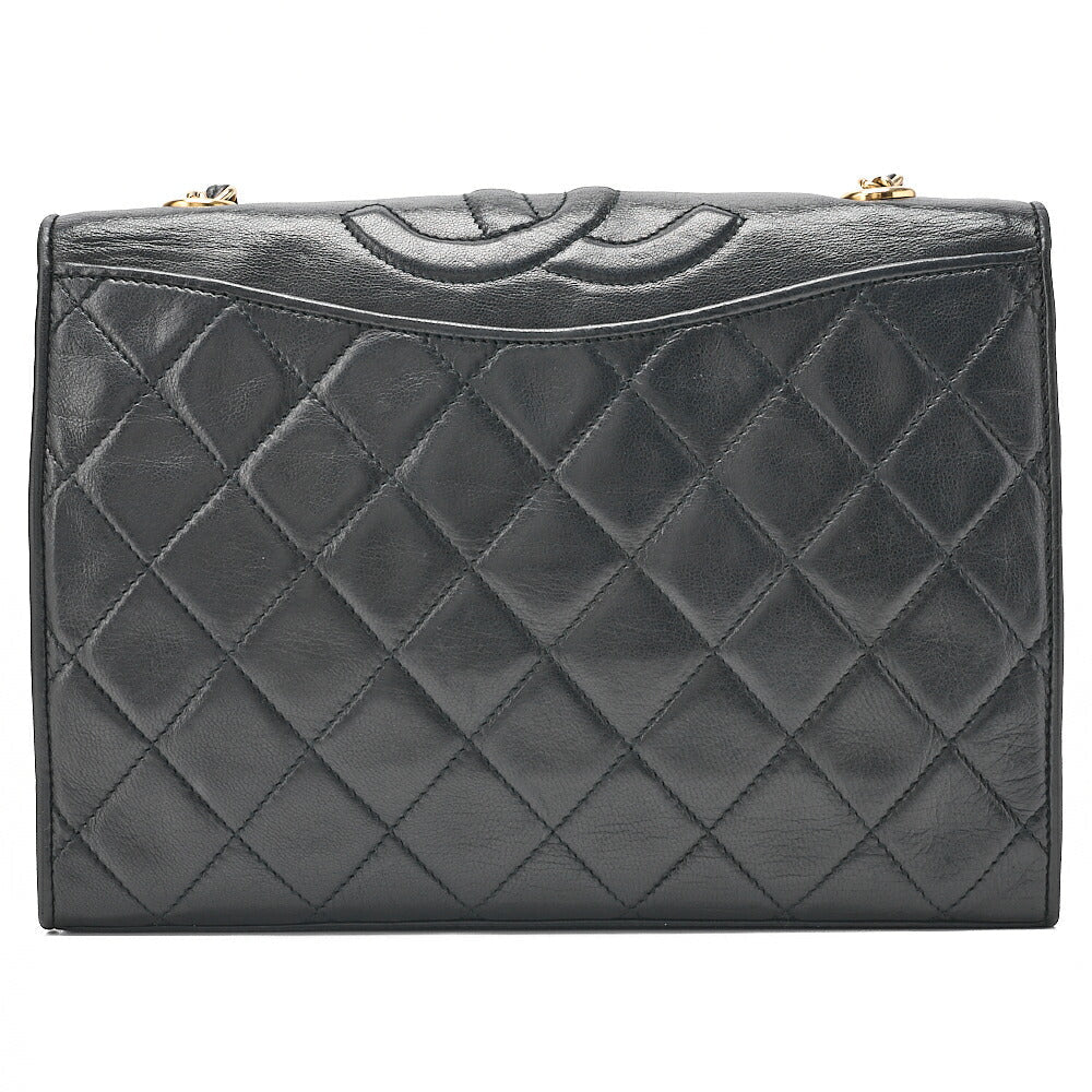 CHANEL Matelasse Full Flap Magnetic Lock Lambskin Black Coco Mark on Top Gold-Tone Hardware, Pre-Owned