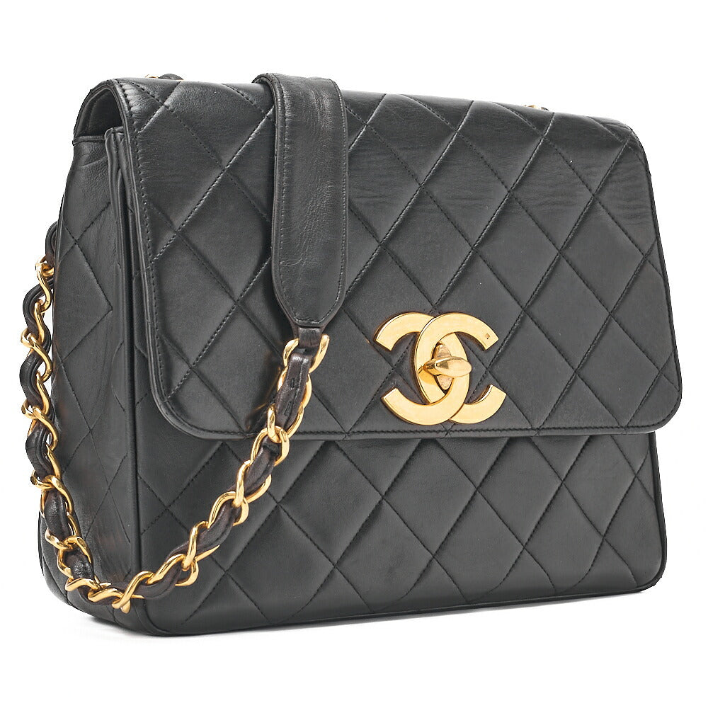 CHANEL Chain Shoulder Bag Square Type Lambskin Dekacoco Black Gold-Tone Hardware, Pre-Owned