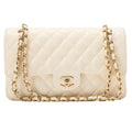 CHANEL Lambskin Matelasse 25cm Double Flap Chain Shoulder Ivory Gold-Tone Hardware, Pre-Owned