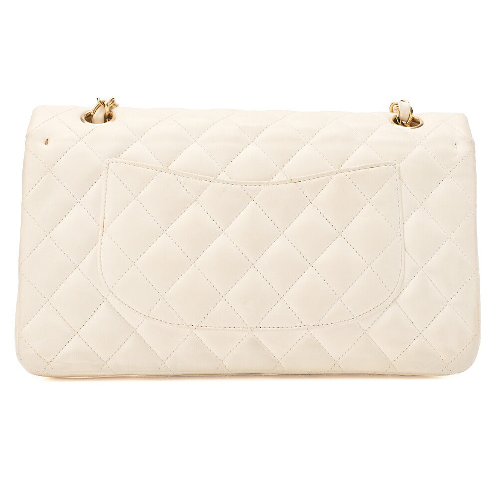 CHANEL Lambskin Matelasse 25cm Double Flap Chain Shoulder Ivory Gold-Tone Hardware, Pre-Owned