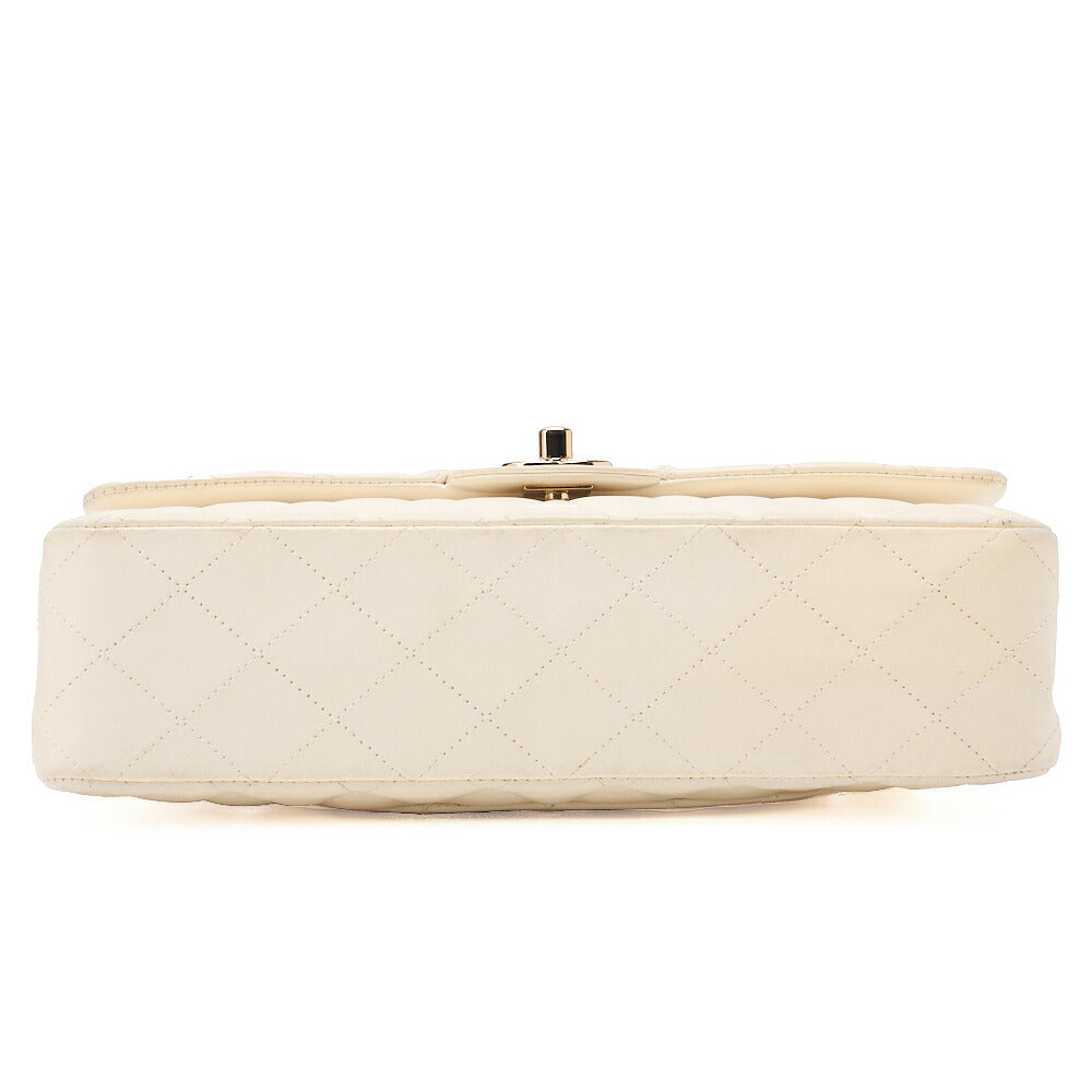 CHANEL Lambskin Matelasse 25cm Double Flap Chain Shoulder Ivory Gold-Tone Hardware, Pre-Owned
