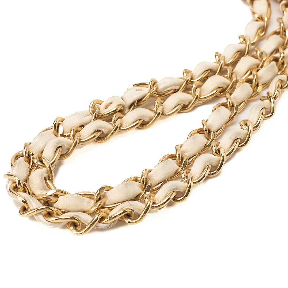 CHANEL Lambskin Matelasse 25cm Double Flap Chain Shoulder Ivory Gold-Tone Hardware, Pre-Owned