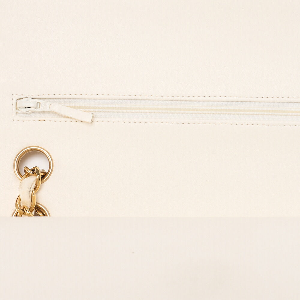 CHANEL Lambskin Matelasse 25cm Double Flap Chain Shoulder Ivory Gold-Tone Hardware, Pre-Owned