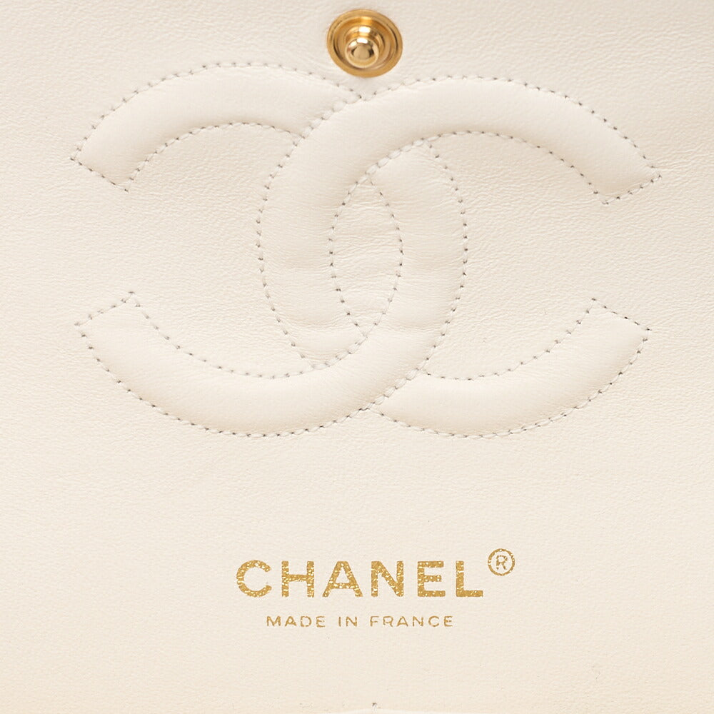 CHANEL Lambskin Matelasse 25cm Double Flap Chain Shoulder Ivory Gold-Tone Hardware, Pre-Owned
