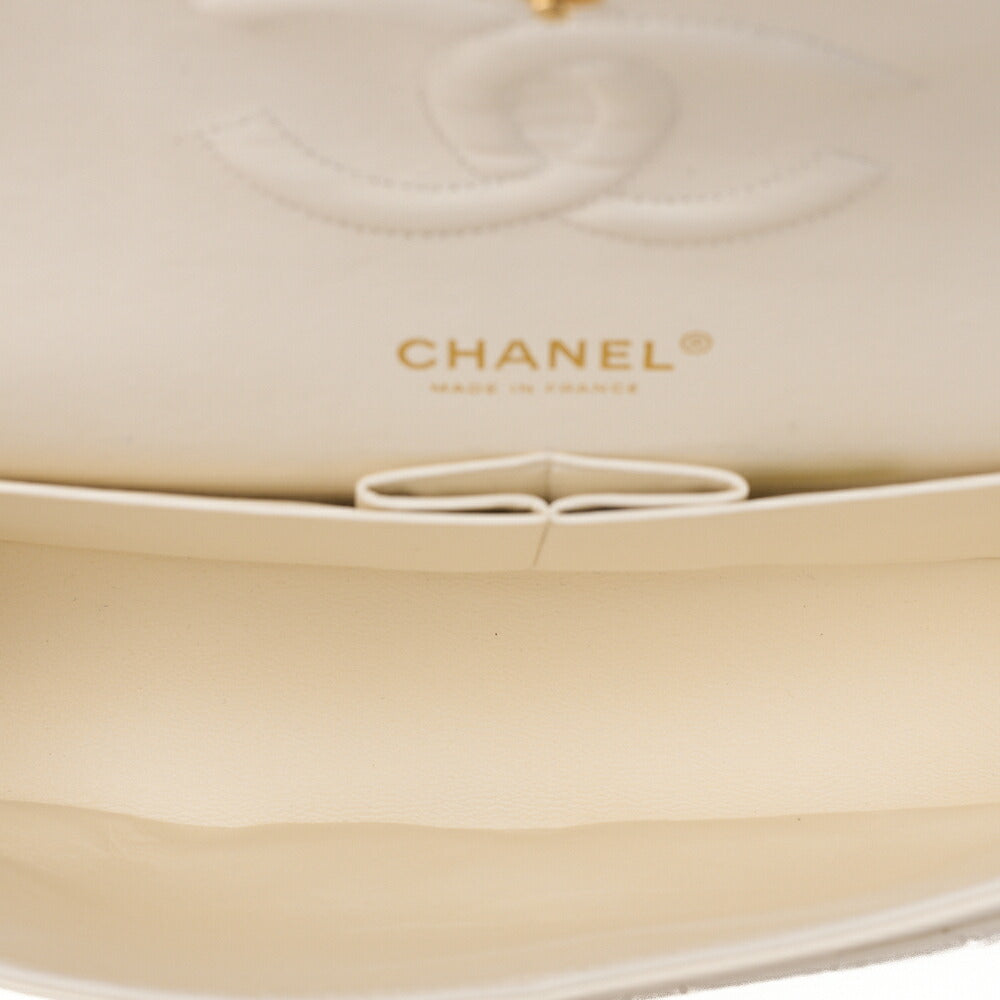 CHANEL Lambskin Matelasse 25cm Double Flap Chain Shoulder Ivory Gold-Tone Hardware, Pre-Owned