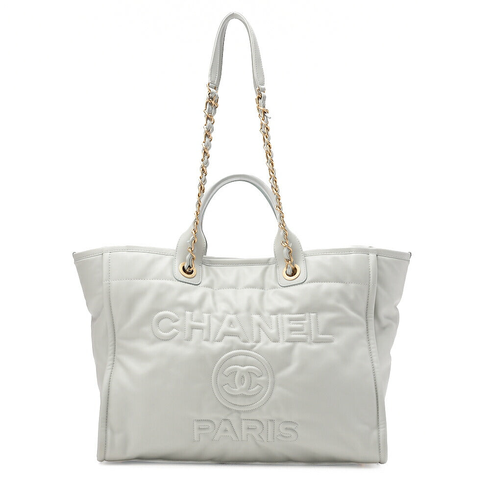 CHANEL Deauville GM Calfskin Coco Mark 2WAY Chain Shoulder Light Blue Gold-Tone Hardware, Pre-Owned