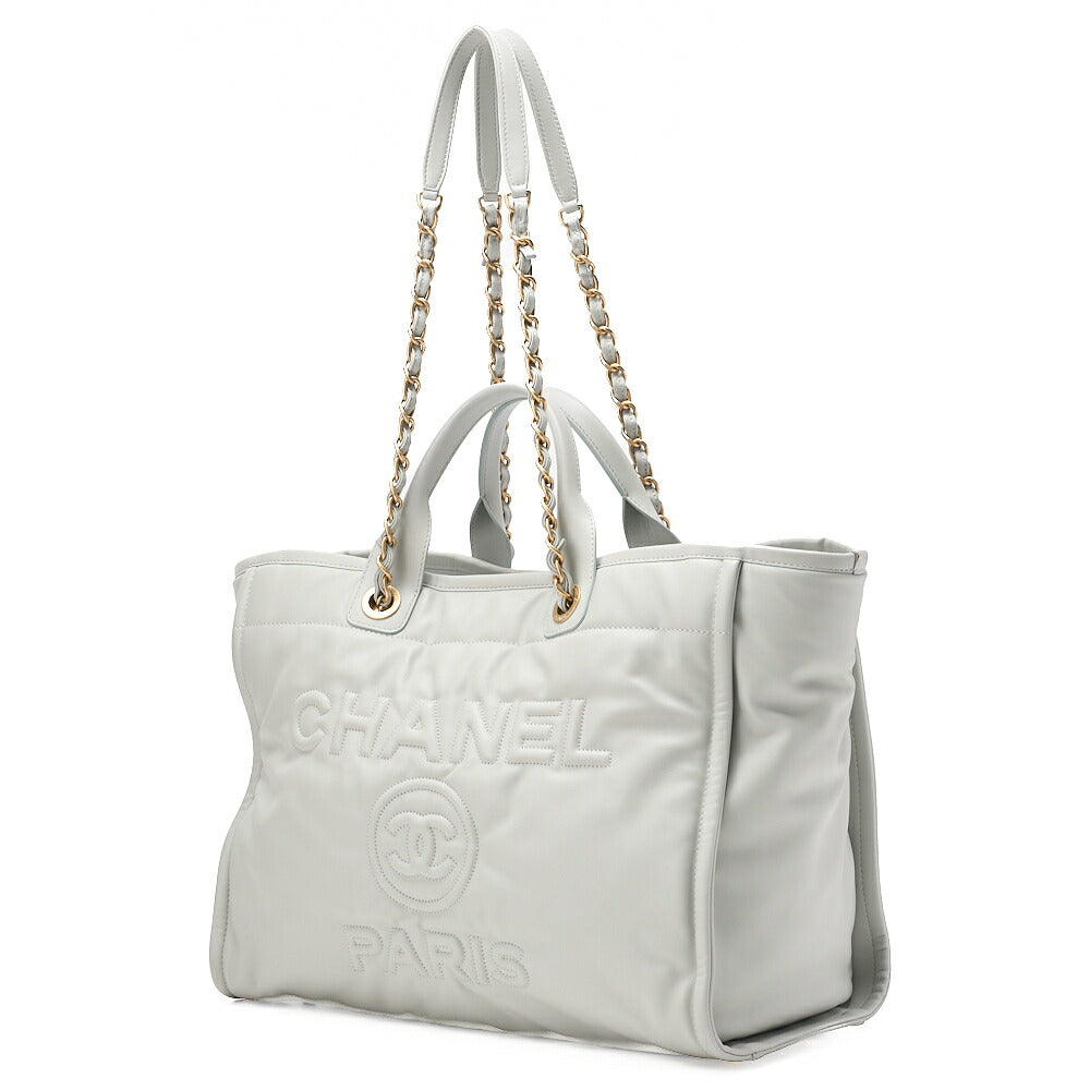 CHANEL Deauville GM Calfskin Coco Mark 2WAY Chain Shoulder Light Blue Gold-Tone Hardware, Pre-Owned