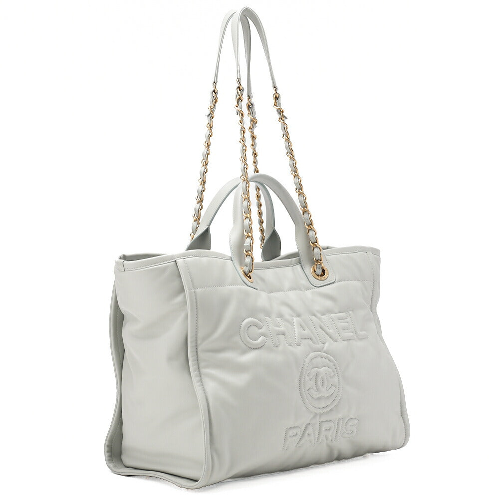CHANEL Deauville GM Calfskin Coco Mark 2WAY Chain Shoulder Light Blue Gold-Tone Hardware, Pre-Owned