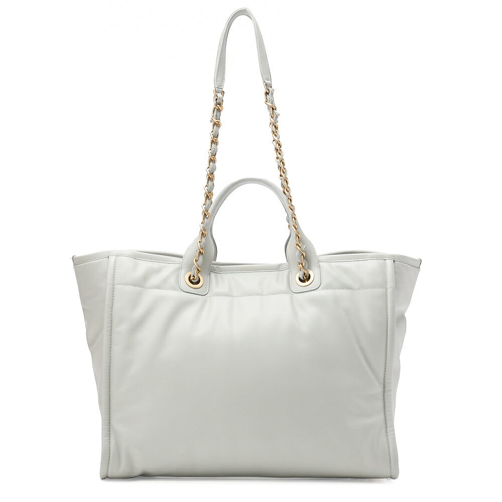 CHANEL Deauville GM Calfskin Coco Mark 2WAY Chain Shoulder Light Blue Gold-Tone Hardware, Pre-Owned