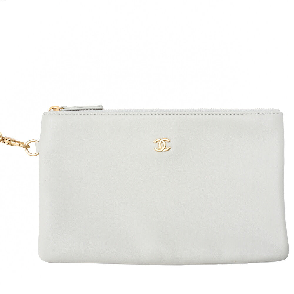 CHANEL Deauville GM Calfskin Coco Mark 2WAY Chain Shoulder Light Blue Gold-Tone Hardware, Pre-Owned