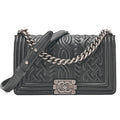 CHANEL Lambskin Boy Chanel Braided Stitch Chain Shoulder Black Silver-Tone Hardware, Pre-Owned