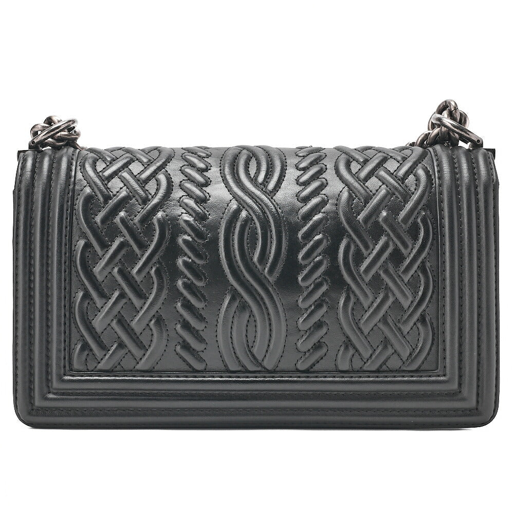 CHANEL Lambskin Boy Chanel Braided Stitch Chain Shoulder Black Silver-Tone Hardware, Pre-Owned