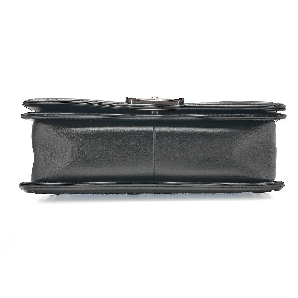 CHANEL Lambskin Boy Chanel Braided Stitch Chain Shoulder Black Silver-Tone Hardware, Pre-Owned