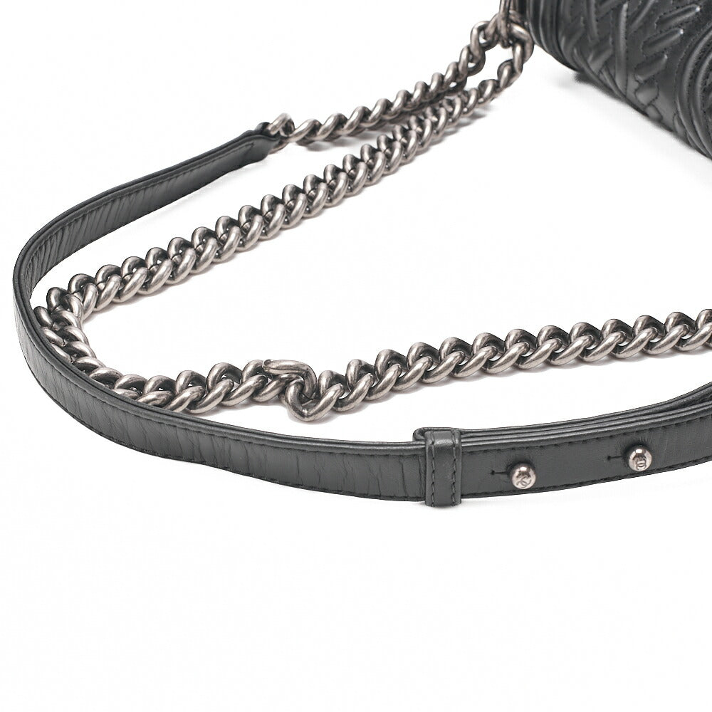 CHANEL Lambskin Boy Chanel Braided Stitch Chain Shoulder Black Silver-Tone Hardware, Pre-Owned